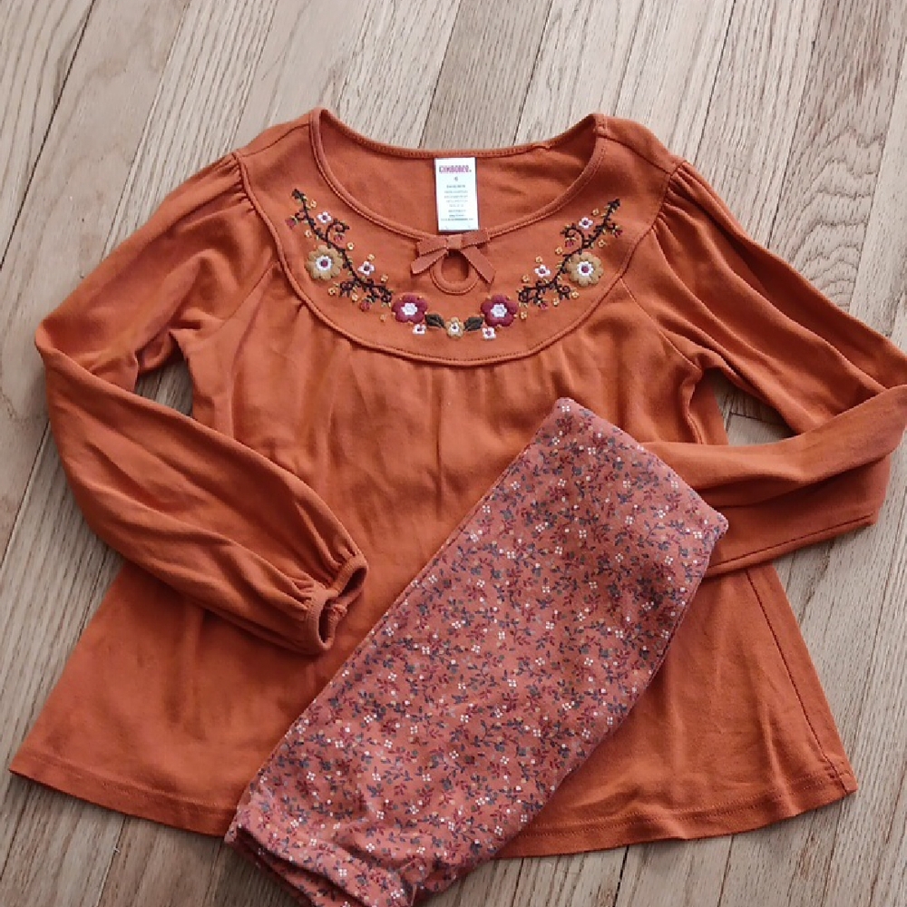 Carters Orange Floral Embroidered Top and Pants Set Gymboree Vintage Sz 6